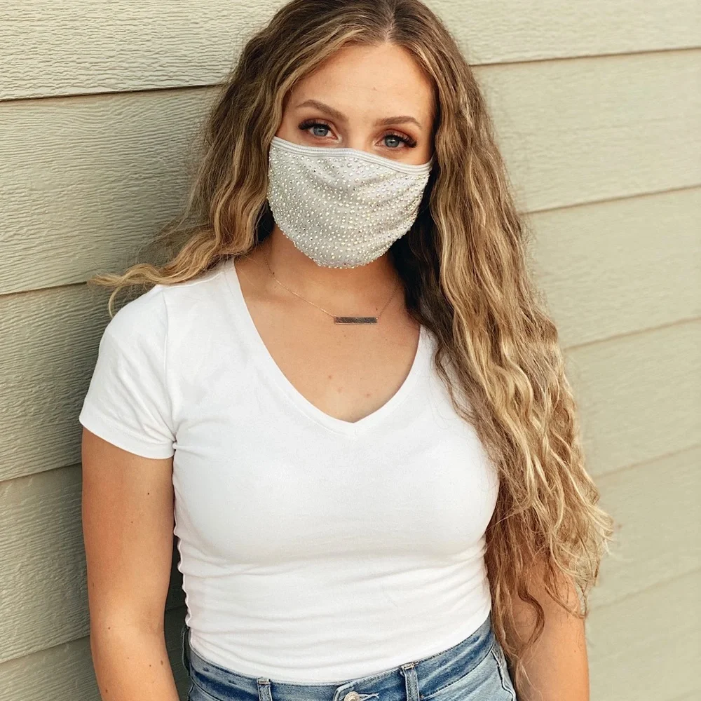 KIDS WHITE Rhinestone Bling Face Mask
